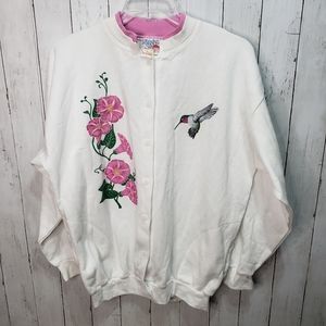 Vintage Deadstock New Morning Sun Crewneck Sweatshirt Size Large Floral Bird.